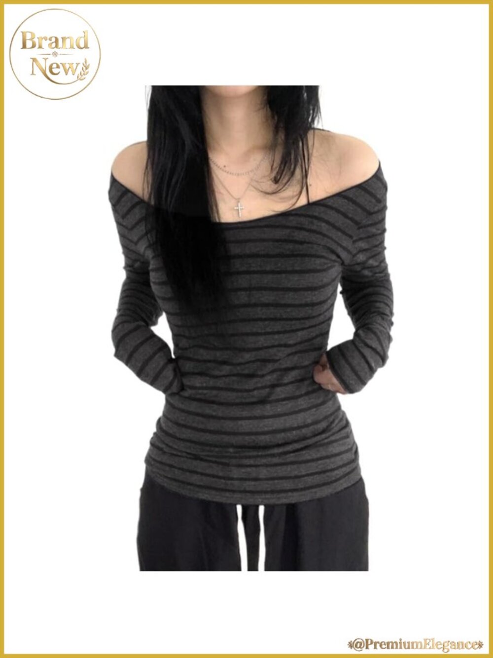 Womens Long Sleeve Off Shoulder Tops Grunge Aesthetic Striped Shirt Y2k